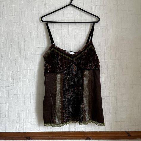 ✨ Brown and green velvet cami vest ✨  Velvet and... - Depop Thrift Manifestation, 90s Witch, Velvet Cami, Fall Yall, Brown And Green, Charity Shop, September 2024, Green Lace, Green Velvet