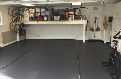 Garage Organization Cheap, Garage Floors Diy, Rubber Garage Flooring, Vinyl Garage Flooring, Garage Flooring Options, Garage Floor Mat, Garage Mats, Garage Floor Mats, Garage Floor Paint