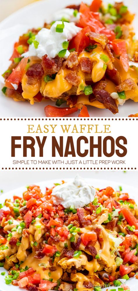 Waffle Fry Nachos, Waffle Fries Recipe, Fry Nachos, Loaded Fries Recipe, Cheese Fries Recipe, Nacho Fries, Nachos Recipe Easy, French Fries Recipe, Waffle Fries