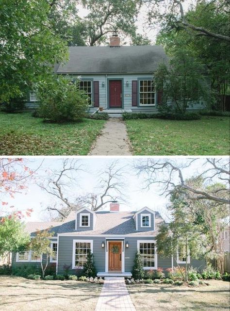 Fixer Upper Cape Cod Renovation Exterior Remodel Before And After, Cape Cod Renovation, Cape Cod Exterior, Cape Cod House Exterior, Fixer Upper House, Upper House, Craftsman Farmhouse, Exterior House Remodel, Farmhouse Renovation