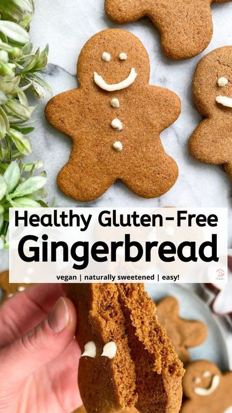 Best Gluten-Free Gingerbread Cookies (Vegan + Easy!) - Secretly Healthy Home Gluten Free Gingerbread Cookies Recipe, Healthy Gingerbread Cookies, Gluten Free Gingerbread Cookies, Healthy Christmas Cookies, Easy Gingerbread Cookies, Gingerbread Cookie Recipe, Soft Gingerbread Cookies, Gluten Free Gingerbread, Vegan Gingerbread