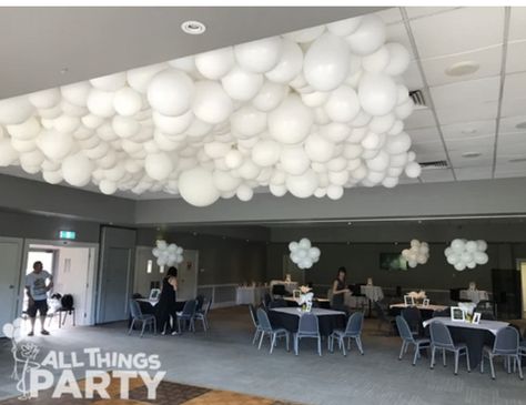 Themed 21st Birthday Party, Balloon Cloud, Balloon Ceiling, Wedding Ceiling, Balloon Clouds, Cloud Decoration, 21st Birthday Party, Prom Inspiration, Prom Theme