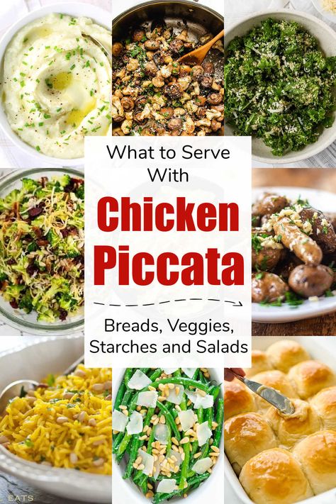 Looking for a perfect side dish to serve with chicken piccata? We have our favorite breads, veggies, salads and starches that will make our dinner fast, easy and oh-so delicious! via @savorandsavvy Side Dishes For Chicken Piccata, Sides For Chicken Piccata, Chicken Piccata Sides, Lemon Caper Chicken, Veal Piccata, Chicken Francese, Homemade French Bread, Side Dishes For Chicken, Salads To Go