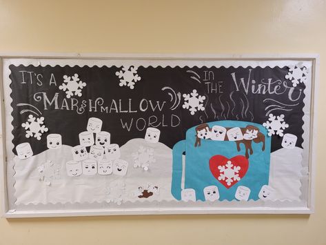 Winter/christmas Bulletin Boards, It’s A Marshmallow World In The Winter, Marshmallow Bulletin Board, December January Bulletin Boards, Winter Buliton Board, Winter Wonderland Board, Winter Billboard Ideas, January Bulliten Board, Winter Bulliten Boards For Preschool