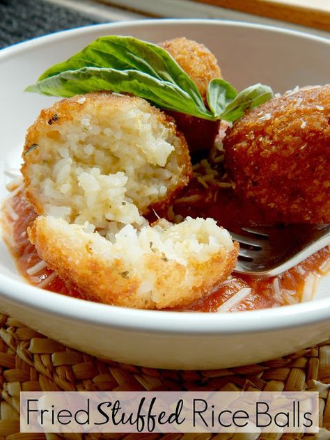 Fried Stuffed Rice Balls...known as Arancini de Riso in Italian are a crowd pleaser! Great as an appetizer or main dish! Rice Croquettes Recipe, Cheese Rice Balls, Rice Balls Italian, Italian Rice Balls Recipe, Rice Croquettes, Stuffed Rice Balls, Italian Dinner Table, Italian Rice Balls, Rice Balls Recipe