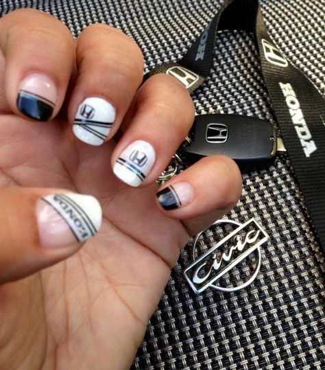 Honda Nail Art Honda Nails, Design Terrace, Black And White Nail Art, Black White Nails, Race Outfit, April Nails, White Nail Art, White Nail, British Columbia Canada