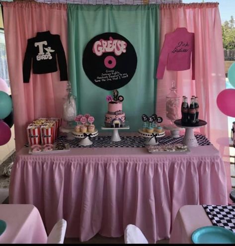 Grease backdrop Grease Balloon Garland, Pink Ladies Grease Theme Party, Grease Theme 1st Birthday Party, Grease Movie Theme Party, Grease First Birthday Party, Grease Gender Reveal, Grease Bachelorette Party, Grease First Birthday, Grease Party Decorations