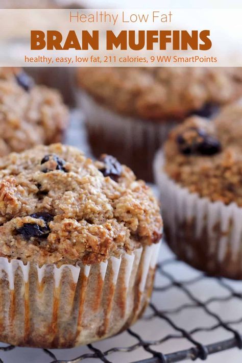 This recipe for healthy bran muffins results in muffins that are moist, chewy, not too heavy and not too sweet. Each muffin has about 211 calories and 9 Weight Watchers Freestyle SmartPoints! #healthybranmuffins #lowfatbranmuffins #branmuffin #muffin Healthy Bran Muffin Recipe, Freezer Muffins, Raisin Bran Muffin Recipe, Bran Muffin Recipe, Bran Muffins Healthy, Raisin Bran Muffins, Bran Flakes, Bran Muffin, Raisin Bran