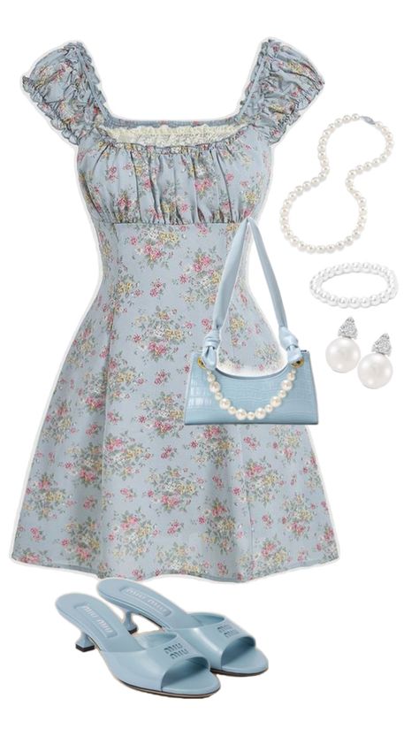 Inspo Famous Clothes, Blue Coquette, Modesty Outfits, Light Blue Dress, Mini Dress Outfits, Casual Preppy Outfits, Everyday Fashion Outfits, Light Blue Dresses, Really Cute Outfits