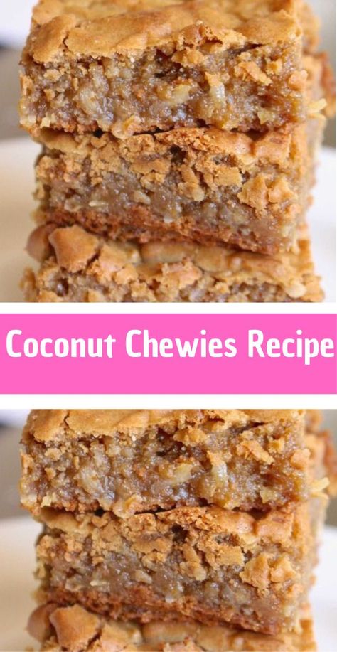 Coconut Chewies, Coconut Squares Recipe, Chewies Recipe, Coconut Squares, Cookie Brownie Recipe, Homemade Cake Recipes, Cookie Bar Recipes, Sunny Beach, Pastry Cake