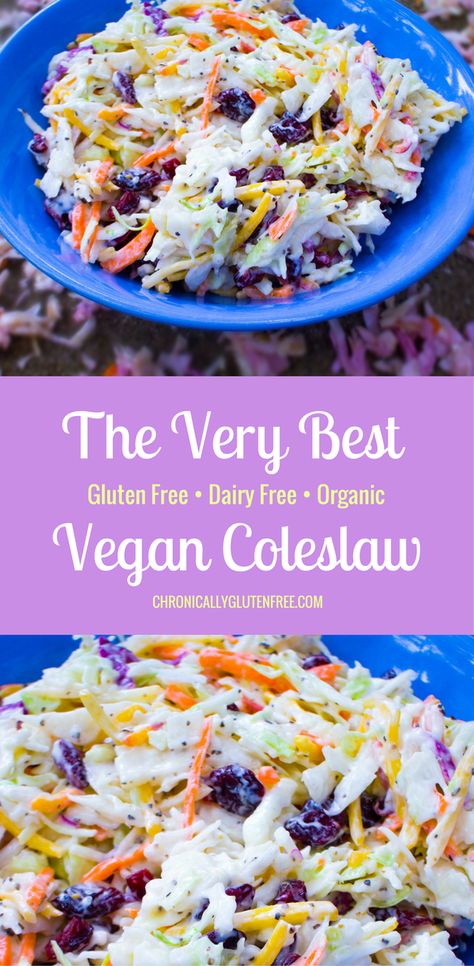 The Very Best Vegan Coleslaw - Gluten Free & Organic Gluten Free Coleslaw Recipe, Dairy Free Coleslaw, Dairy Free Salads, Gf Df Recipes, Easy Coleslaw, Gluten Dairy Free Recipes, Vegan Coleslaw, Df Recipes, Gluten Free Salads