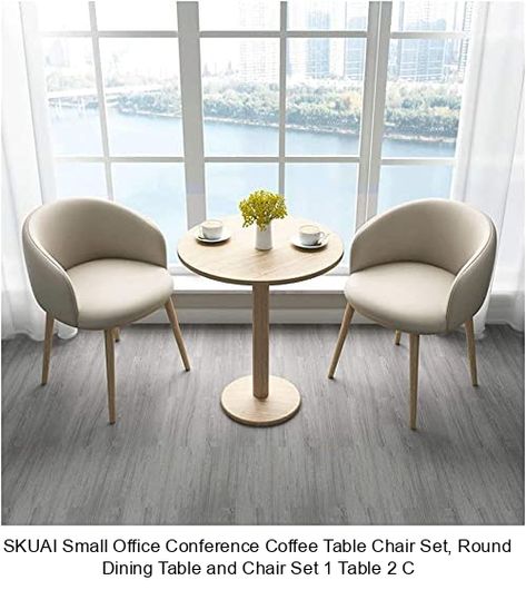 SKUAI Small Office Conference Coffee Table Chair Set, Round Dining Table and Chair Set 1 Table 2 Chair Leather Reception Room Cafe Cinema (White) Cinema Living Room, Lumbar Vertebrae, Retro Lounge Chairs, Office Table And Chairs, Paint Table, Coffee Table With Chairs, Backrest Design, Coffee Chairs, Dining Table And Chair