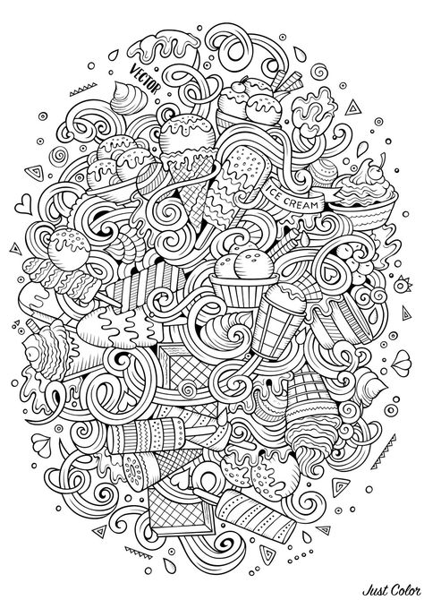 Color Coloring Pages, Ice Illustration, Doodles Hand, Cream Illustration, Background Funny, Coloring Pages For Teenagers, Desi Khana, Cupcake Coloring Pages, Sketch Note