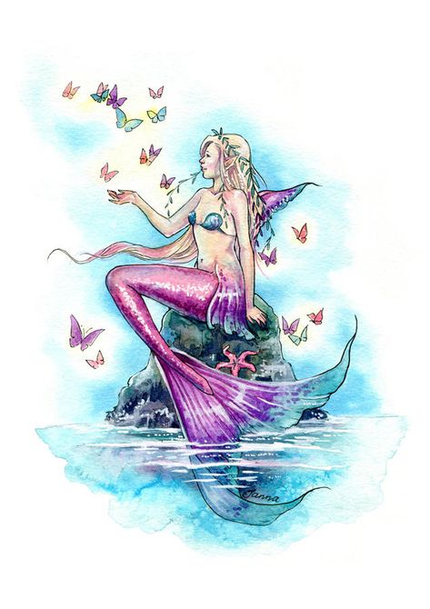 Butterfly by JannaFairyArt Janna Prosvirina, Butterfly Mermaid, Amy Brown Art, Mermaid Drawing, Mermaid Artwork, Fantasy Mermaid, Mermaid Fairy, Mermaid Drawings, Unicorns And Mermaids