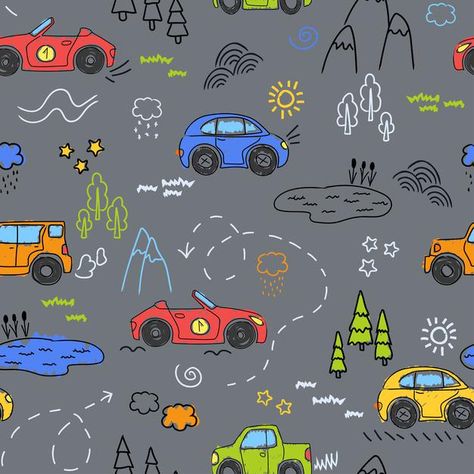 Drawn cars with marker. seamless backgro... | Premium Vector #Freepik #vector #background #pattern #car #abstract Bday Invitation Card, Cars Background, Cars Vector, Nursery Blackout Curtains, Car Background, Cars Funny, Wallpaper Seamless, Car Backgrounds, Allover Design