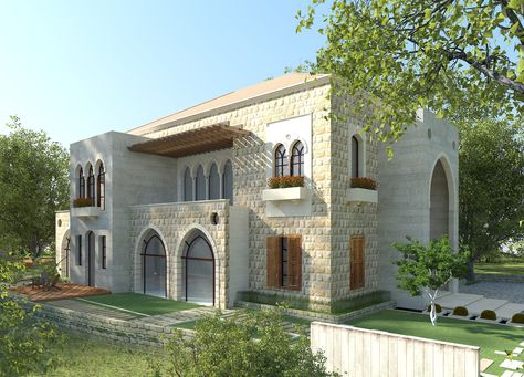 Traditional Lebanese architecture Villa - Aytat Villa Perspective, Lebanese Design, Lebanese House, Exterior House Design, Mount Lebanon, White Exterior Houses, India Architecture, Japanese Style House, House Design Pictures