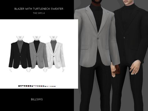 The Sims Resource - Blazer with Turtleneck Sweater Sims4 Clothing, Mods Sims 4, Sims 4 Men Clothing, Los Sims 4 Mods, Sims 4 Male Clothes, Die Sims 4, Pelo Sims, Sims Ideas, Sims 4 Dresses