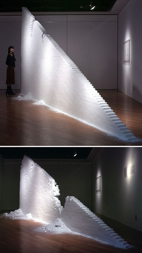 Slowly crumbling salt staircase is a unique art installation which makes me think of ancient ruins. Very Cool. Time Based Art Installation, Time Based Art, Salt Making, Salt Art, Ephemeral Art, Artistic Installation, Sand Art, Blue Painting, Staircase Design