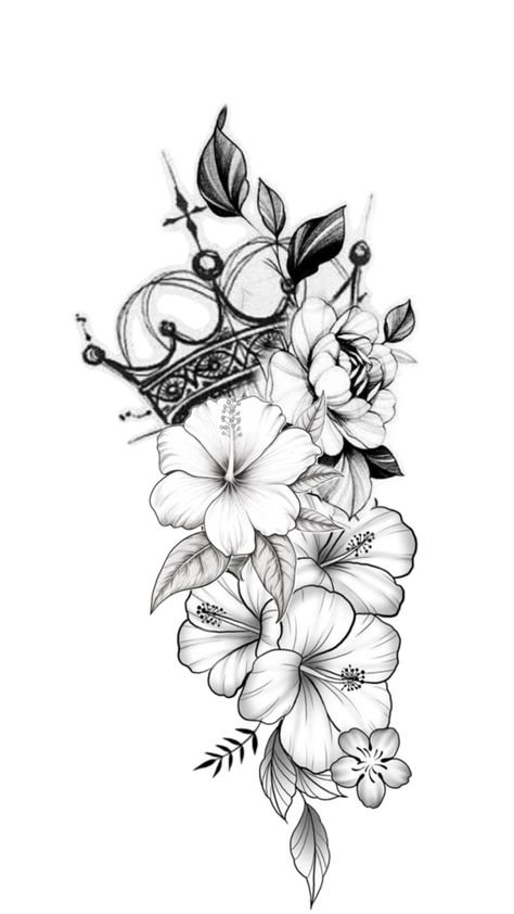 Crown Flowers Tattoo Templete Crown And Flower Tattoos For Women, Tattoo Of Childrens Names For Women, Crown And Flower Tattoo, Crown And Flowers Tattoo, Crown With Flowers Tattoo, Lettering Cover Up Tattoo, Azalea Flower Tattoo, Tattoos For Childrens Names, Carnation Flower Tattoo