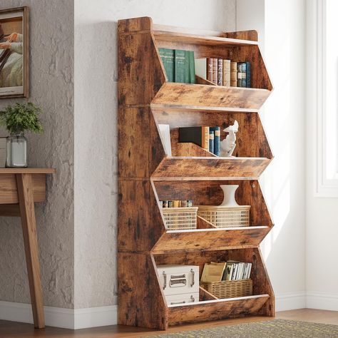 PRICES MAY VARY. Bookshelf Easy to Match - Featuring a blend of rich wood tones and a classic outline, this bookcase infuses any room with a sense of enduring charm. Its straightforward yet functional design makes it ideal for various settings such as homes, offices, studies, schools, or libraries Ample Storage Space: Measuring 12.6" D x 28.4" W x 54.5" H, this five-tier bookcase maximizes storage without occupying much floor space Versatile Design: Equipped with 8 open compartments and a tier s Bookshelves In Living Room, Living Room Home Office, Room Home Office, Wooden Storage Boxes, Diy Wood Projects Furniture, Display Storage, House Furniture, 6 D, Storage Organizer