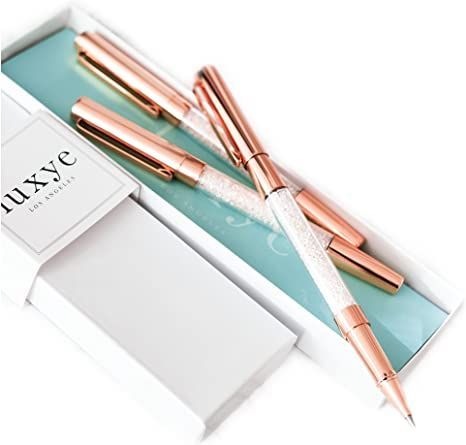 Crystal Pen - 3 Fine Rose Gold Crystal Gel Pens with Cap in Glossy White Gift Box | Rose Gold Pen Office Supplies Gifts for Women, Bridesmaids, Birthday, Coworkers, Wedding (Rose - Black Ink) Gold Office Supplies, Rose Gold Office, Rose Gold Pen, Gold Office Decor, Office Supplies Gift, Gold Office, Fancy Pens, Gold Desk, Coworkers Christmas