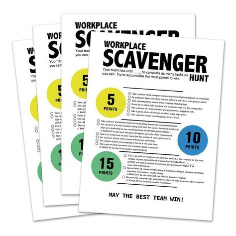 PRICES MAY VARY. This is an office party theme game, including 1 workplace scavenger hunt guide card, 15 workplace scavenger hunt cards, the size is 8X11 inches. HOW TO PLAY: -The competition is suitable for multiple teams to participate, and each team can have 5-10 participants. -Each team chooses one person to be a "recorder" to fill in the activity sheet as well as take cell phone pictures or video to. -Teams will attempt to complete tasks on the activity sheet before the time is up!The team Workplace Scavenger Hunt, Team Building Games For Work, Group Ice Breaker Games, Office Themed Party, Rad Tech Week, Company Mission Statement, Office Party Games, Photo Scavenger Hunt, Team Building Games