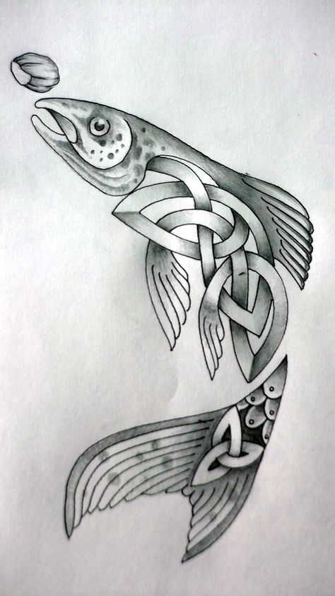 This Celtic Fish by Tattoo-Design.deviantart.com on @deviantART would make a great leathercraft pattern! Need Leather to turn this into a work of art? Contact Standing Bear's Trading Post 7624 Tampa Avenue, Reseda, CA. 91335 818-342-9120 Celtic Salmon Tattoo, Celtic Art Tattoo, Celtic Salmon, Celtic Fish, Salmon Tattoo, Leathercraft Pattern, Celtic Animals, Tre Kunst, Tattoos Pictures