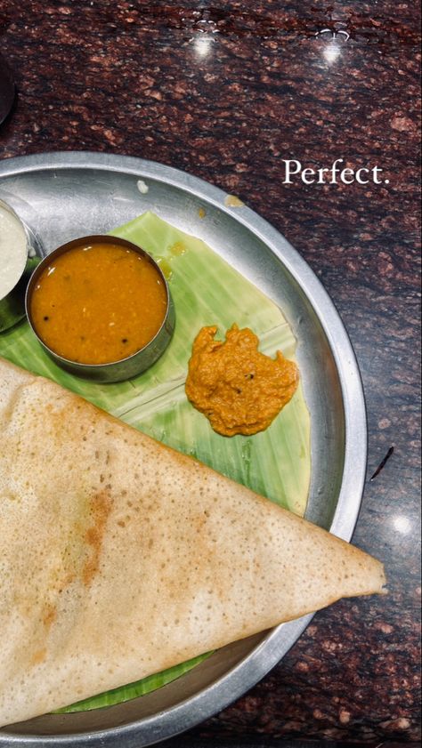 Indian food masala dosha Asthetic Indian Food, Aesthetic Indian Food Pictures, South Indian Food Snap, Indian Food Quotes Instagram, South Indian Captions For Instagram, Indian Food Snapchat, Indian Food Instagram Story, Bangalore Instagram Story, Dosa Snap