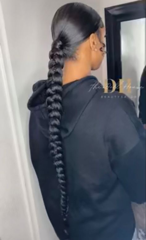 Low Braid Ponytail, Up Down Hairstyles, Low Braid, Feed In Braids Ponytail, Ponytail Hairstyle Ideas, 16th Birthday Ideas, Hair Care Ideas, Ponytail Braid, Curled Ponytail