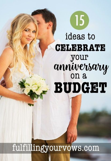 15 Ideas To Celebrate Your Anniversary On A Budget :: Carlie shares 15 creative ways to celebrate your #wedding #anniversary on a #budget. :: @ http://FulfillingYourVows.com One Year Marriage Anniversary Ideas, Things To Do On Your Anniversary Couple, Things To Do On Your First Wedding Anniversary, First Marriage Anniversary Ideas, Anniversary Ideas To Do Together, 20 Years Wedding Anniversary Ideas, No Money Anniversary Ideas, 20 Years Anniversary Ideas, 20 Wedding Anniversary Ideas