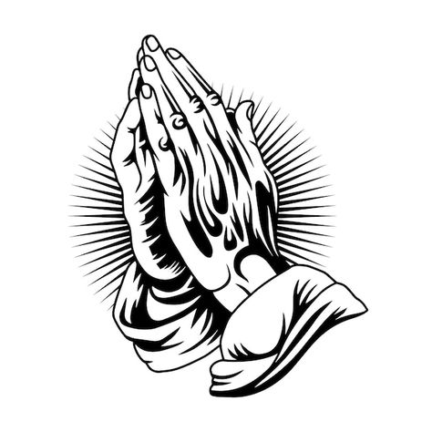 Praying Hands Illustration, Hands Stencil, Prayer Hands Drawing, Praying Hands Clipart, Praying Hands Drawing, Pray Tattoo, Holy Tattoos, Praying Hands Tattoo Design, Prayer Tattoo