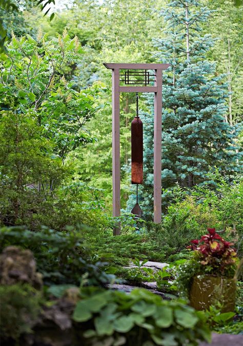 Serenity Garden, Japanese Garden Ideas, Small Japanese Garden, Japanese Garden Landscape, Moon Gate, Zen Garden Design, Wind Bell, Japan Garden, Japanese Garden Design