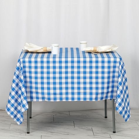 Buffalo Plaid Tablecloth | 70"x70" Square | White/Blue | Checkered Gingham Polyester Tablecloth Picnic Style Party, Party Ambiance, Checkered Tablecloth, Plaid Tablecloth, Restaurant Decoration, Table Overlays, Checker Design, Chair Sashes, Tablecloth Sizes