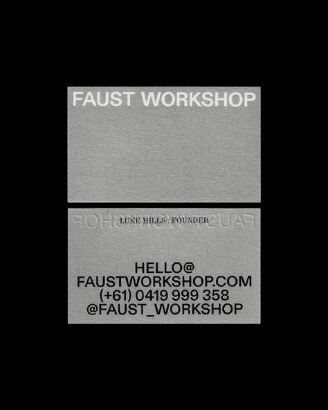 Projektmono on Instagram: "Clean brand identity and Collection Launch Campaign for @faust_workshop – Design by @gesturesystems 🔥 - - - Submit your work 👉🏼 link in bio - #designinspo #typographic #visualidentity #graphicdesign #layout #designinspiration #typedesign #type #minimal #typography #projektmono" Business Card Simple Design, Card Business, Brand Instagram, Minimal Brand Identity, Minimal Typography, Business Card Layout, Clean Brand Identity, Designer Business Card, Brand Card