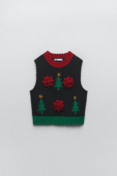 Knit Waistcoat, Christmas Knit, Christmas Vest, Christmas Sweater Vest, High Neck Sweater, Beaded Applique, Crochet Applique, Collar Sweater, Christmas Knitting