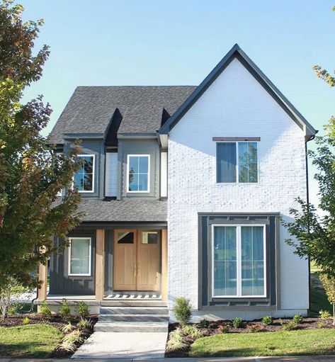 White Windows Add Character and Charm to Farmhouse Exterior | Pella Modern Farmhouse Exterior White Windows, Farmhouse Exterior White Windows, White Windows Exterior, House Siding Ideas Exterior, Siding Ideas Exterior, House Siding Ideas, Tudor Architecture, Siding Ideas, Modern French Country