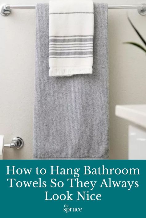 Towel Bar Styling, How To Hang Bathroom Towels On Towel Bar, How To Hang A Towel On A Towel Bar, Styling Towels On Towel Bar, Robe Hanging Ideas Bathroom, Bathroom Hand Towels Ideas, How To Style Towels On Towel Bar, How To Hang Towels On Towel Bar, Guest Bathroom Towels Display Hanging