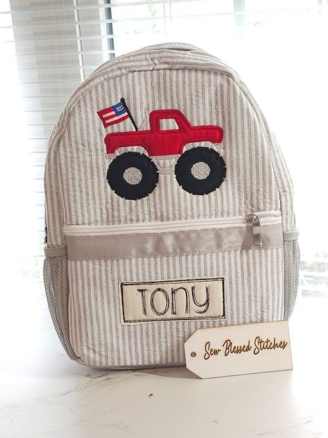 sewblessedstitches - Etsy Toddler Boy Backpack, Toddler Backpack, Boys Backpacks, Overnight Bags, Diaper Bags, Monster Truck, Overnight Bag, Baby Sewing, Backpack Purse