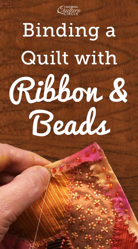 Do you ever struggle with putting on traditional binding when you are quilting? Well, Heather Thomas presents a few different options for binding your artistic quilts. See an example of binding a quilt with ribbon and beads. Learn a few techniques for binding your quilts in unique and beautiful ways. Find out what other tips Heather has to offer in this quilting video. Embellished Quilts, Artistic Quilts, Binding A Quilt, Blanket Stitches, Quilt Tips, Quilting Blocks, Heather Thomas, Quilting Videos, Quilting Tools