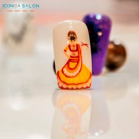 Navratri Nail Art Ideas, Navratri Theme Nail Art, Figure Nails Art Designs, Ganpati Bappa Nail Art, Navaratri Nail Art, Navratri Special Nail Art, Navratri Special Nail Art Designs, Navratri Nails Idea, Garba Nails