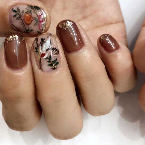 Academia Nails, Dark Academia Nails, Inspiring Nails, Nails Floral, Fall Nail Art Designs, Colorful Nail, Floral Nail, Floral Nail Art, Instagram Nails