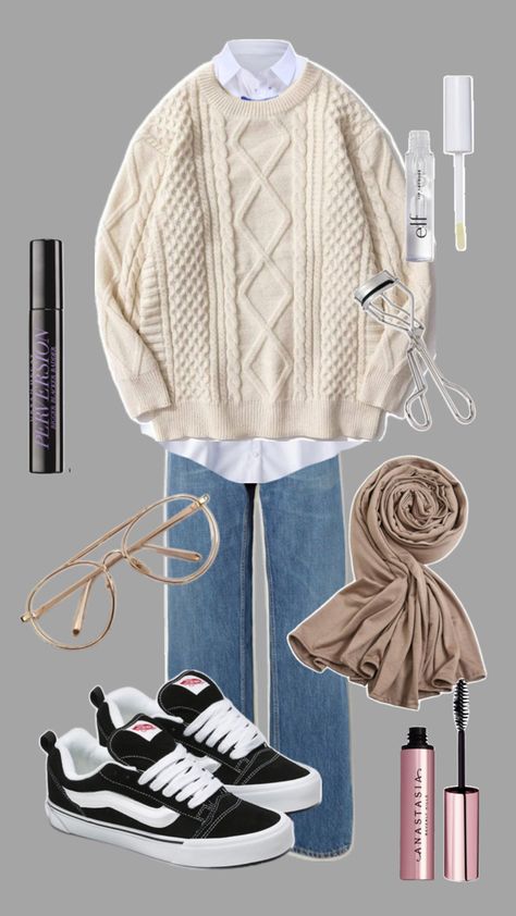 sweater, jeans, fall, autumn, outfit, hijabi, modest, muslim, glasses, collage, inspiration, inspo, list, Sweater Hijab Outfit, Fall Hijab Outfits, Winter Modest Outfits, Outfit Muslim, Modest Outfits Muslim, Modest Winter Outfits, Outfits Muslim, Collage Outfits, Hijabi Outfit