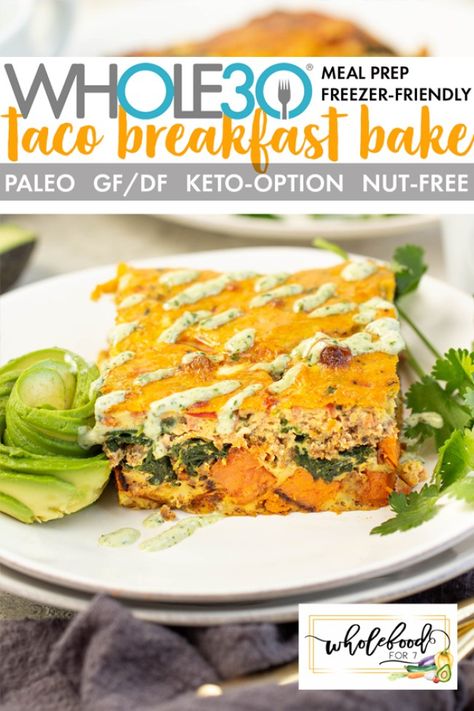 Whole30 Taco Breakfast Casserole - WholeFoodFor7 Taco Breakfast Casserole, Whole 30 Breakfast Casserole, Taco Breakfast, Sausage And Bacon, Easy Breakfast Casserole Recipes, Paleo Breakfasts, Easy Breakfast Casserole, Breakfast Casserole Recipes, Whole30 Breakfast