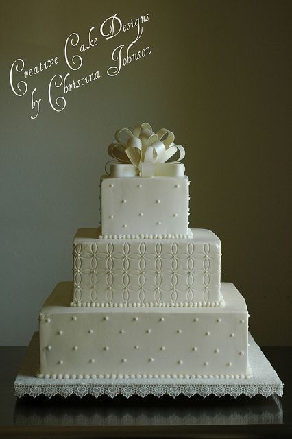 Simple and elegant by Creative Cake Designs (Christina), via Flickr Wedding Cakes Buttercream, Buttercream Rose Cake, Square Wedding Cake, Square Wedding Cakes, Dream Wedding Cake, Buttercream Wedding Cake, White Wedding Cakes, Simple Wedding Cake, Elegant Wedding Cakes