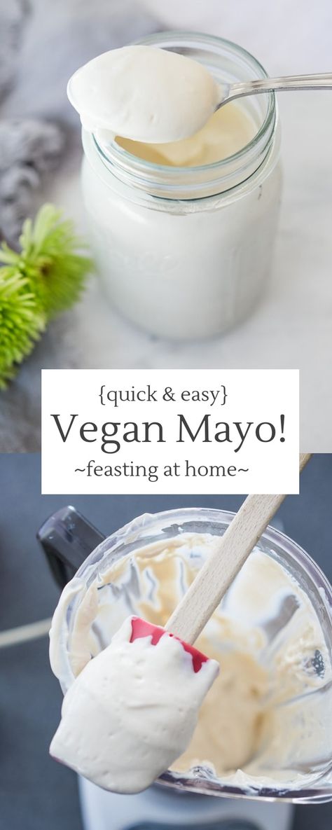 Creamy Vegan Mayo! A fast and easy, low-fat recipe for homemade vegan mayonnaise (like Veganaise)! Healthy, easy and flavorful! #veganmayo #vegan #mayo #healthymayo #tofu #cleaneating #plantbased #eatclean via @feastingathome Vegan Blog, Vegan Dip, Vegan Mayo, Vegan Mayonnaise, Vegan Sauces, Vegan Condiments, Vegan Cooking, Vegan Foods, Soju