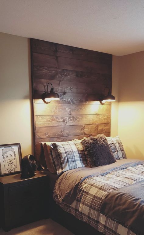 Wood Bed Headboard Design, Pallet Wall Headboard, Headboard On Wall Ideas, Tongue And Groove Headboard, Shiplap Headboard, Nickel Gap, Wood Walls Bedroom, Headboard Wall, Indie Room