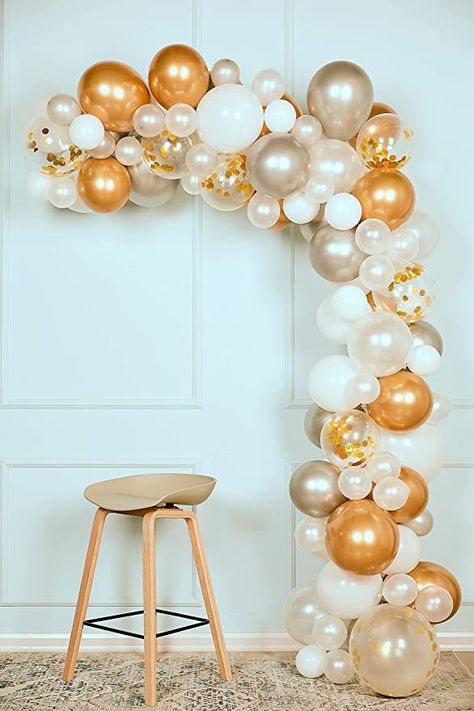 Diy Anniversary Party, White And Gold Decor, Bridal Shower Balloons, Glitter Balloons, Anniversary Party Decorations, Orange Balloons, Gold Confetti Balloons, Diy Anniversary, Golden Birthday