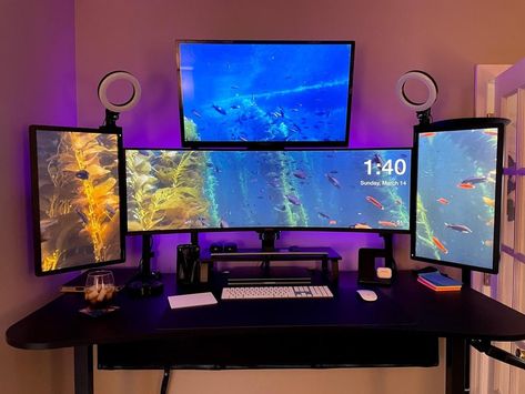 Title: New Setup! Content: - PostURL: - ImageURL: - Quad Monitor Setup, Gaming Monitor Setup, Trade Setup, Creative Office Decor, Monitor Setup, Dual Monitor Setup, Small Game Rooms, Dark Rock, Gaming Desk Setup