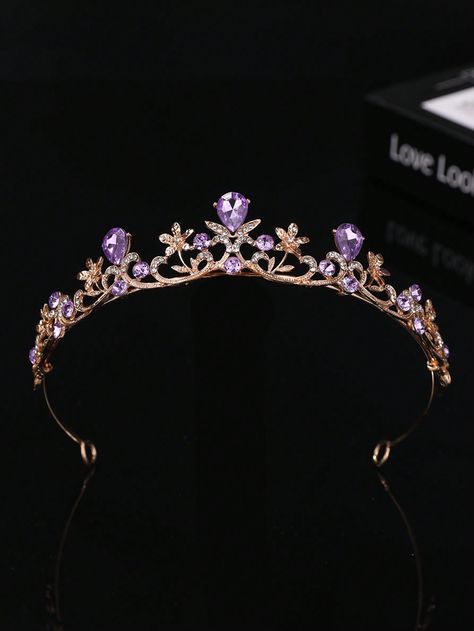 Purple Royal Collar  Zinc Alloy   Embellished   Women Accessories Purple Hairband, Purple Tiara, Quinceanera Accessories, Purple Quince, Quinceanera Crown, Hair Accessories Tiara, Chain Headband, Purple Crown, Purple Headbands