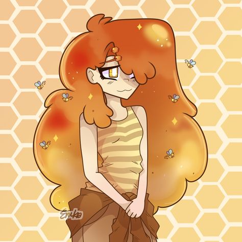 Honey Drawing, Honey Hair Color, Yellow Bee, Honey Hair, Watercolor Sketch, How To Draw Hair, Hair Art, Draw Drawing, Character Design Inspiration